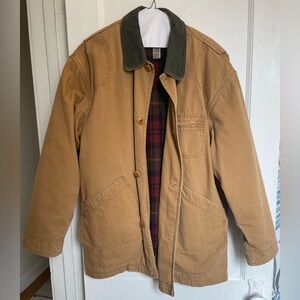 Tan L.L. Bean Canvas Barn Jacket with Dark Green Corduroy Collar